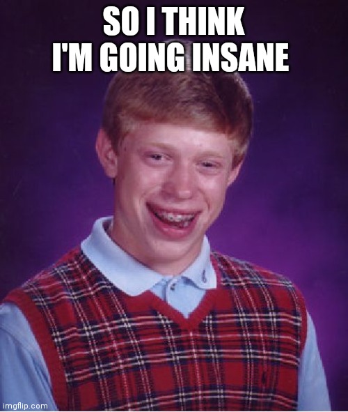 Bad Luck Brian Meme | SO I THINK I'M GOING INSANE | image tagged in memes,bad luck brian | made w/ Imgflip meme maker