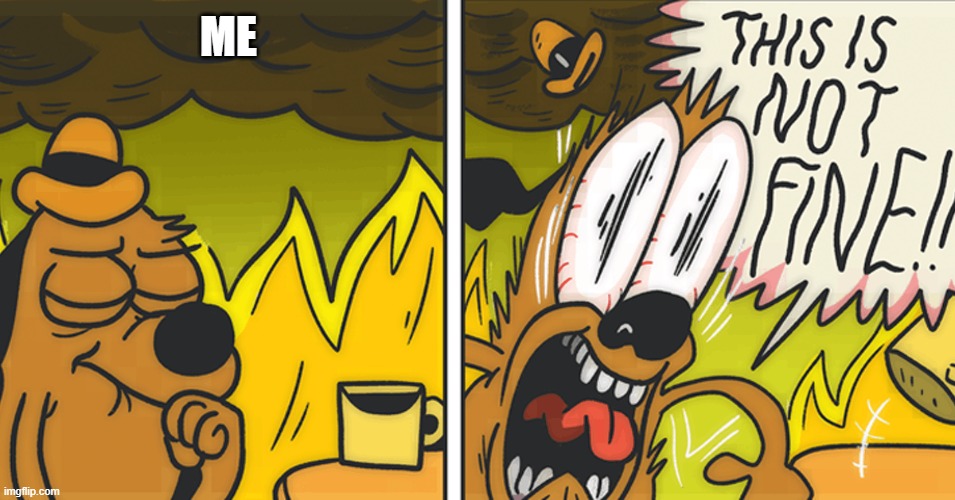 This is not fine | ME | image tagged in this is not fine | made w/ Imgflip meme maker