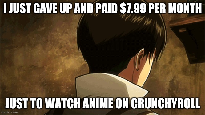 I JUST GAVE UP AND PAID $7.99 PER MONTH JUST TO WATCH ANIME ON CRUNCHYROLL | made w/ Imgflip meme maker