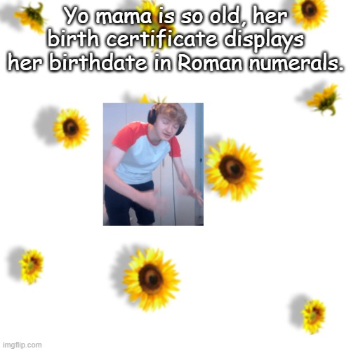 Yo mama is so old, her birth certificate displays her birthdate in Roman numerals. | made w/ Imgflip meme maker