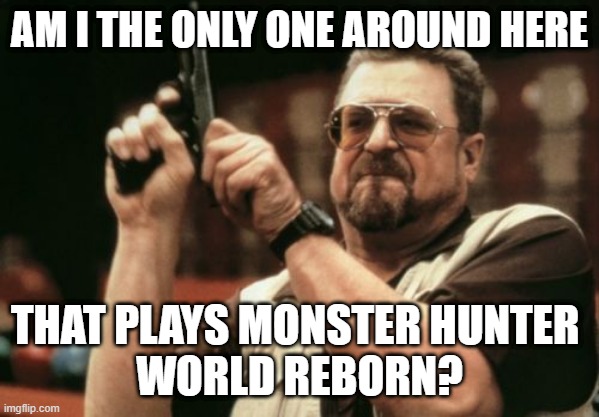 Am I The Only One Around Here Meme | AM I THE ONLY ONE AROUND HERE THAT PLAYS MONSTER HUNTER 
WORLD REBORN? | image tagged in memes,am i the only one around here | made w/ Imgflip meme maker