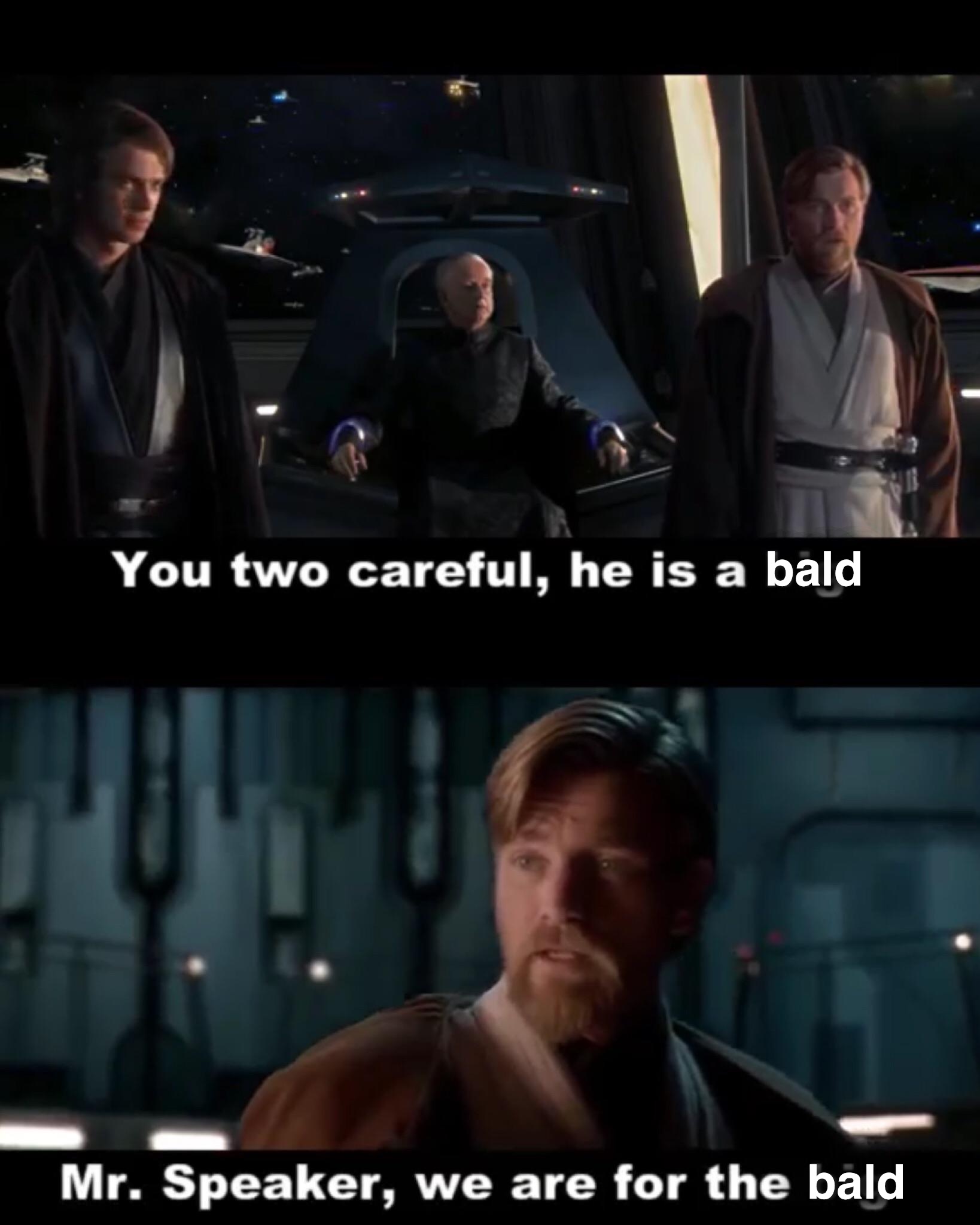 The Bald | bald; bald | image tagged in star wars,star wars prequels,funny,stupid,bald,baldness | made w/ Imgflip meme maker