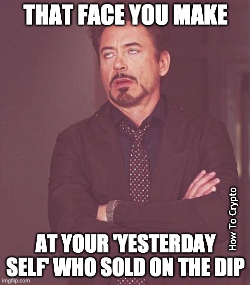 Face you make when you sell crypto on the dip |  THAT FACE YOU MAKE; AT YOUR 'YESTERDAY SELF' WHO SOLD ON THE DIP; How To Crypto | image tagged in memes,face you make robert downey jr,crypto,cryptocurrency | made w/ Imgflip meme maker