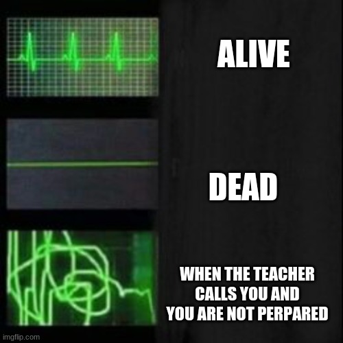 ;-; | ALIVE; DEAD; WHEN THE TEACHER CALLS YOU AND YOU ARE NOT PERPARED | image tagged in leave it blank please,oof | made w/ Imgflip meme maker