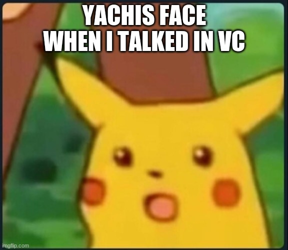 Surprised Pikachu | YACHIS FACE WHEN I TALKED IN VC | image tagged in surprised pikachu | made w/ Imgflip meme maker