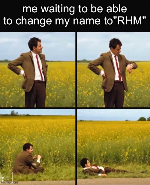 Mr bean waiting | me waiting to be able to change my name to"RHM" | image tagged in mr bean waiting | made w/ Imgflip meme maker