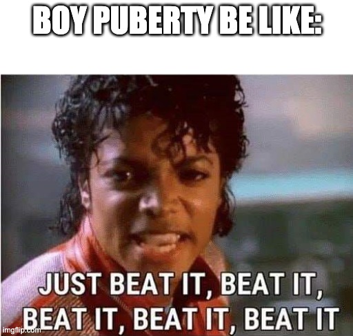 Just beat it , beat it | BOY PUBERTY BE LIKE: | image tagged in just beat it beat it | made w/ Imgflip meme maker