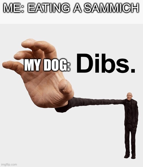 My dog loves food | ME: EATING A SAMMICH; MY DOG: | image tagged in dibs,dog,doge,food | made w/ Imgflip meme maker