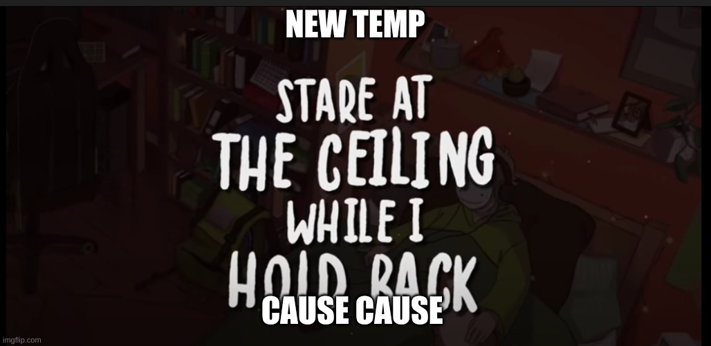 we could complete tho whole song at dis point | NEW TEMP; CAUSE CAUSE | image tagged in stare at the ceiling while i hold back | made w/ Imgflip meme maker