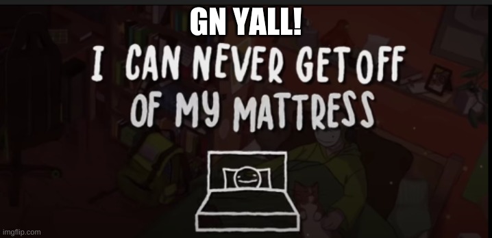 GN YALL! | image tagged in i could never get off of my mattress | made w/ Imgflip meme maker