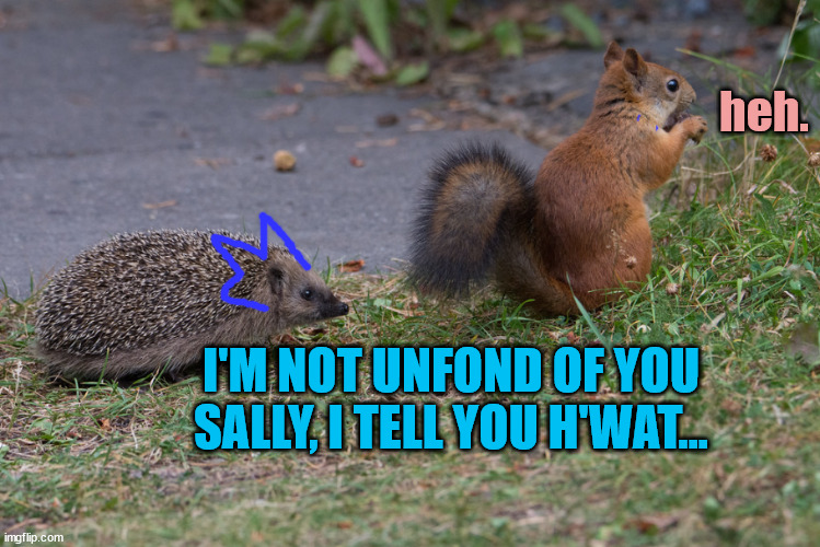 Sonic the Butt-Sniffin' Hedgehog | heh. I'M NOT UNFOND OF YOU SALLY, I TELL YOU H'WAT... | image tagged in sonic,sonic the hedgehog,sonic x,sonic derp,sally acorn,funny animals | made w/ Imgflip meme maker