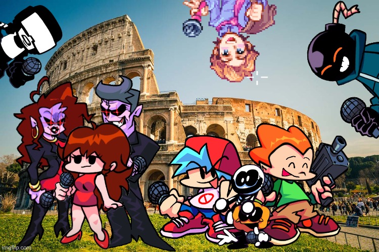 All the Friday Night Funkin' Characters at the Colosseum in Rome, Italy. 17 July 2021 footage | image tagged in roman colosseum,fnf,summer vacation,rome,italy,memes | made w/ Imgflip meme maker