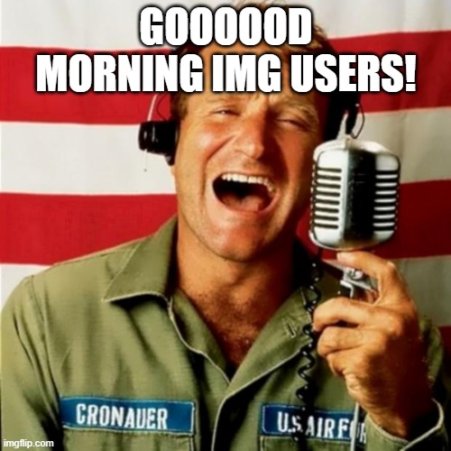 Morning! | GOOOOOD MORNING IMG USERS! | image tagged in good morning vietnam | made w/ Imgflip meme maker