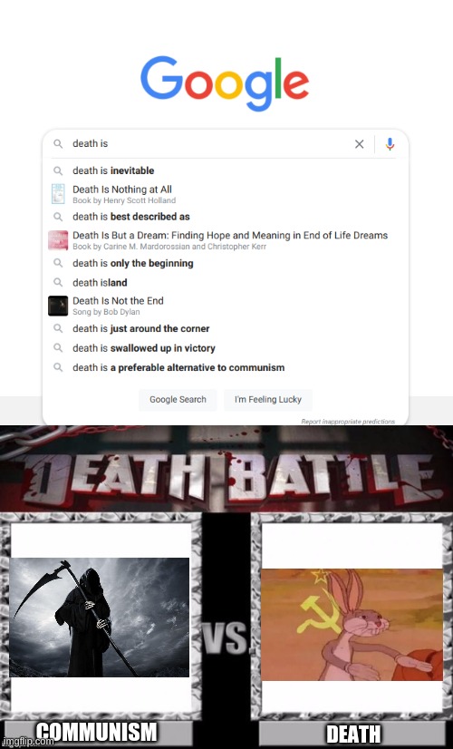COMMUNISM; DEATH | image tagged in death battle template | made w/ Imgflip meme maker