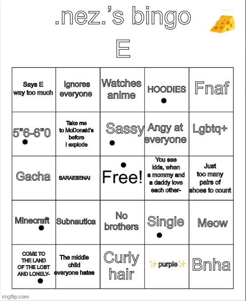 Nez bingo | made w/ Imgflip meme maker