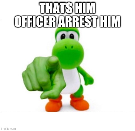 Pointing Yoshi | THATS HIM OFFICER ARREST HIM | image tagged in pointing yoshi | made w/ Imgflip meme maker