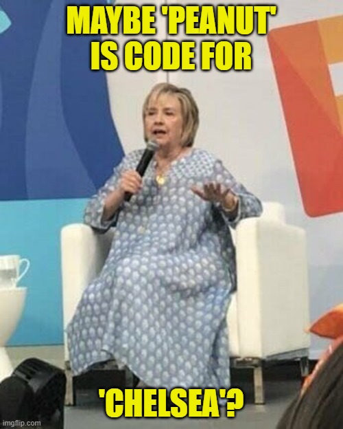 Hillary in a mumu | MAYBE 'PEANUT' IS CODE FOR 'CHELSEA'? | image tagged in hillary in a mumu | made w/ Imgflip meme maker