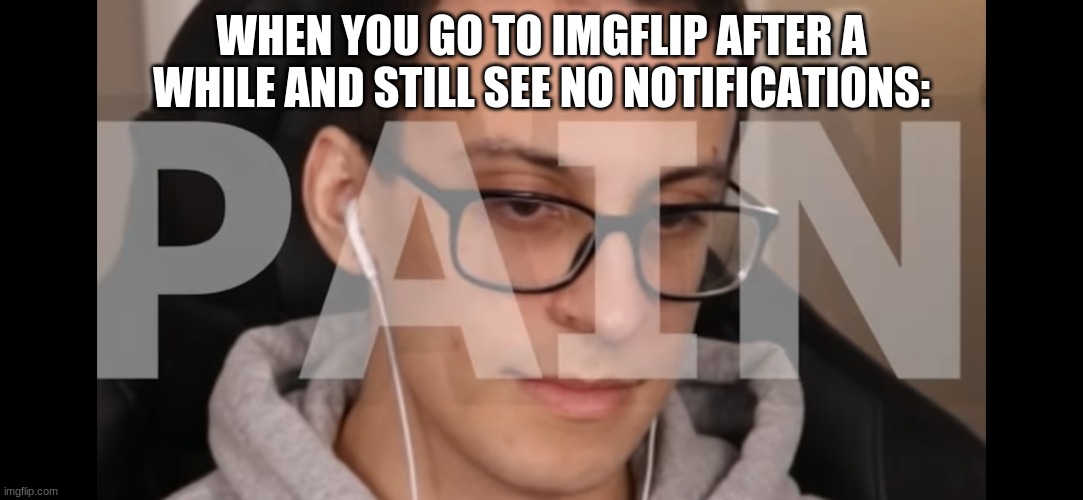 Pcrow pain | WHEN YOU GO TO IMGFLIP AFTER A WHILE AND STILL SEE NO NOTIFICATIONS: | image tagged in pcrow pain | made w/ Imgflip meme maker
