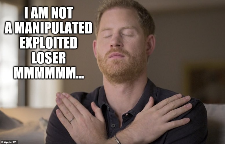 Prince Harry in la-la land | I AM NOT
A MANIPULATED
EXPLOITED
LOSER
MMMMMM... | image tagged in prince harry,meghan markle,funny memes,funny meme | made w/ Imgflip meme maker