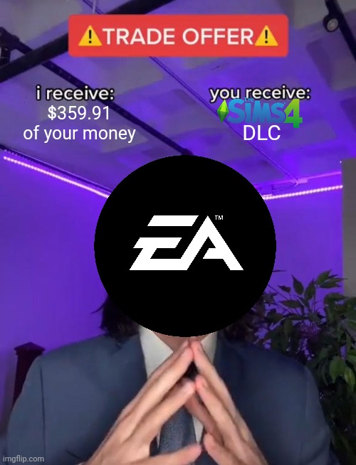 Its in the game | $359.91 of your money; DLC | image tagged in trade offer | made w/ Imgflip meme maker