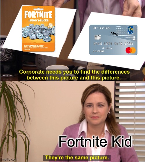They're The Same Picture | Mom; Fortnite Kid | image tagged in memes,they're the same picture | made w/ Imgflip meme maker