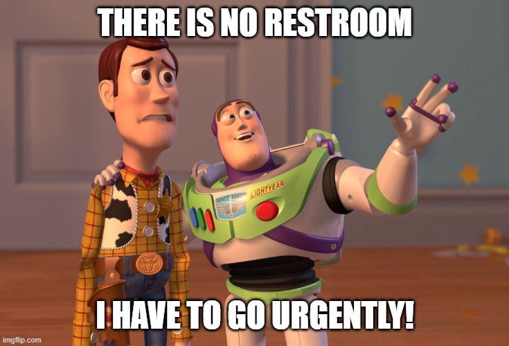 X, X Everywhere | THERE IS NO RESTROOM; I HAVE TO GO URGENTLY! | image tagged in memes,x x everywhere | made w/ Imgflip meme maker