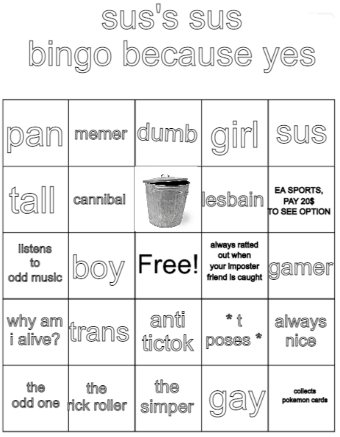 sus's sus bingo Blank Meme Template