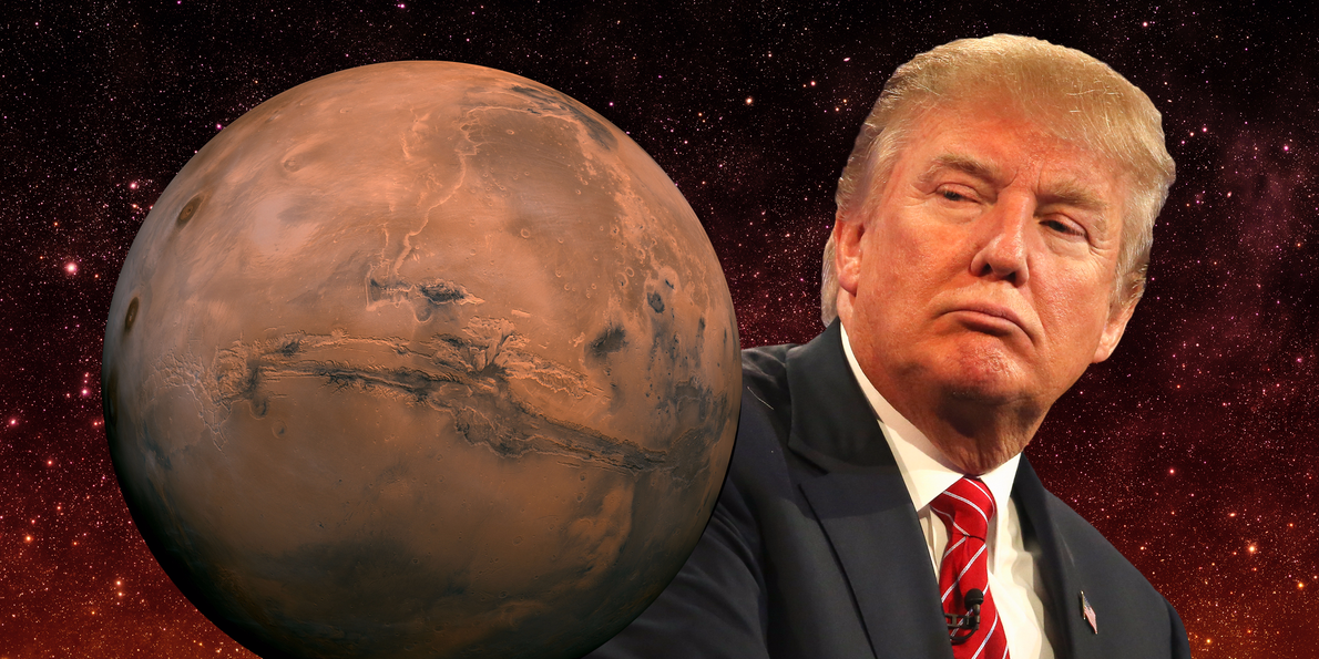 High Quality Donald Trump getting talking points from Mars Blank Meme Template