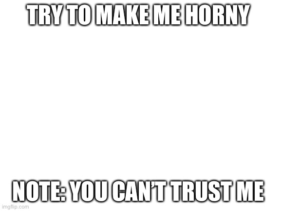 Blank White Template | TRY TO MAKE ME HORNY; NOTE: YOU CAN’T TRUST ME | image tagged in blank white template | made w/ Imgflip meme maker