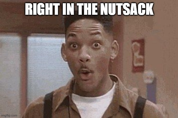 Will Smith Fresh Prince Oooh | RIGHT IN THE NUTSACK | image tagged in will smith fresh prince oooh | made w/ Imgflip meme maker