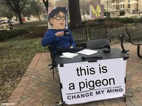 ignore this. this was just made cuz there was no posts | this is a pigeon | image tagged in memes,change my mind | made w/ Imgflip meme maker