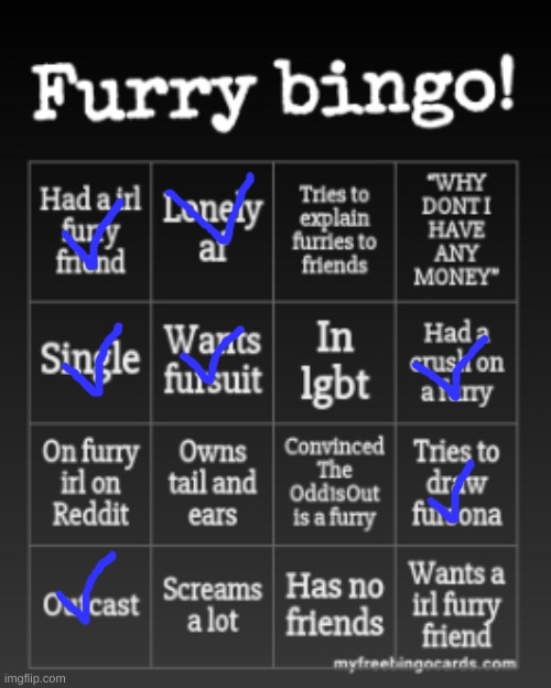 I need more freinds | image tagged in furry bingo | made w/ Imgflip meme maker