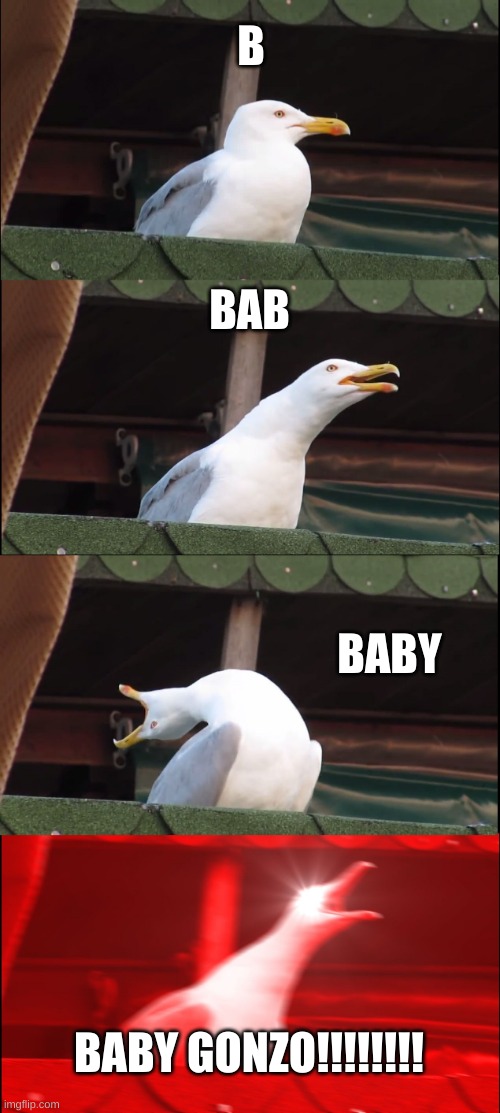 inhaling seagull | B; BAB; BABY; BABY GONZO!!!!!!!! | image tagged in memes,inhaling seagull,funny | made w/ Imgflip meme maker