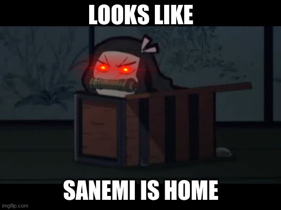 sanemi better run | LOOKS LIKE; SANEMI IS HOME | image tagged in nezuko,mad | made w/ Imgflip meme maker