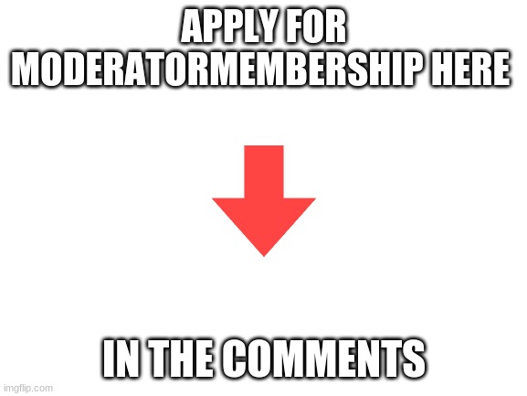 Apply for Moderator here | APPLY FOR MODERATORMEMBERSHIP HERE; IN THE COMMENTS | image tagged in blank white template,moderator,apply,rickrollers-stream | made w/ Imgflip meme maker