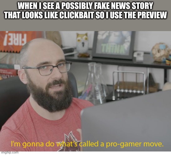 I'm gonna do what's called a pro-gamer move. | WHEN I SEE A POSSIBLY FAKE NEWS STORY THAT LOOKS LIKE CLICKBAIT SO I USE THE PREVIEW | image tagged in i'm gonna do what's called a pro-gamer move | made w/ Imgflip meme maker