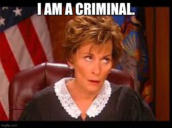 Judge Judy Eye Roll | I AM A CRIMINAL. | image tagged in judge judy eye roll | made w/ Imgflip meme maker