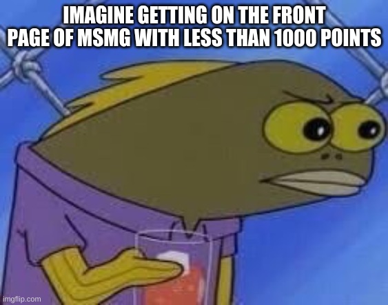 hmmmmmmmm | IMAGINE GETTING ON THE FRONT PAGE OF MSMG WITH LESS THAN 1000 POINTS | image tagged in hmmmmmmmm | made w/ Imgflip meme maker