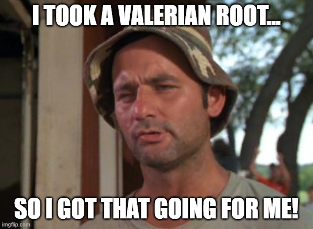valerian root |  I TOOK A VALERIAN ROOT... SO I GOT THAT GOING FOR ME! | image tagged in memes,so i got that goin for me which is nice | made w/ Imgflip meme maker