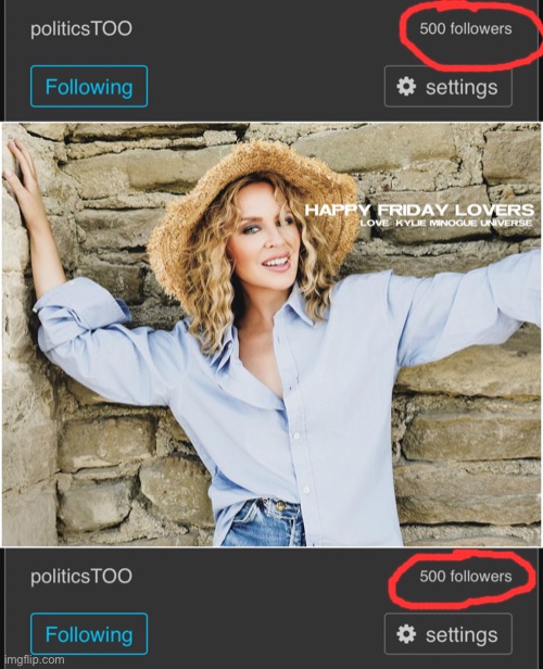 Shameless plug. Cool milestone. I’m too serious here sometimes. Bit of lighthearted fun on a Friday :) | image tagged in politicstoo 500 followers,kylie happy friday | made w/ Imgflip meme maker