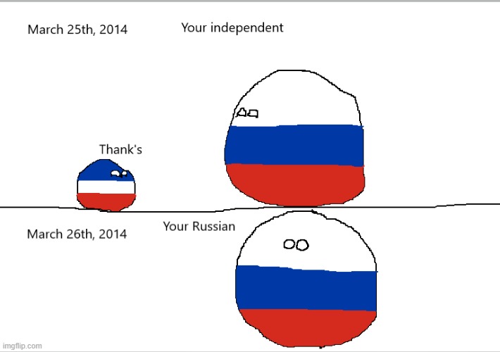 Crimea: last seen with Russia | image tagged in crimea,russia,countryballs | made w/ Imgflip meme maker
