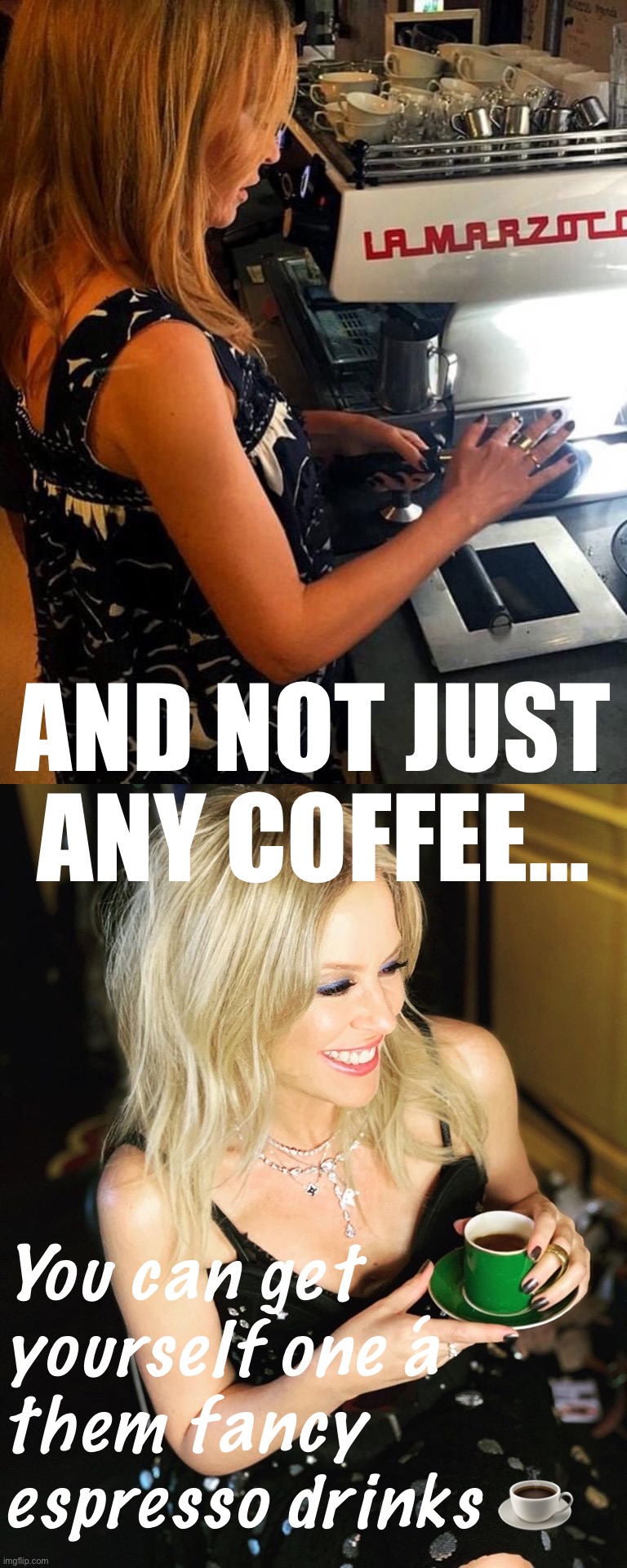 Most people’s follower count, plus $5, could get them a Starbucks | AND NOT JUST ANY COFFEE... You can get yourself one ‘a them fancy espresso drinks ☕️ | image tagged in kylie coffee,kylie coffee 2 | made w/ Imgflip meme maker