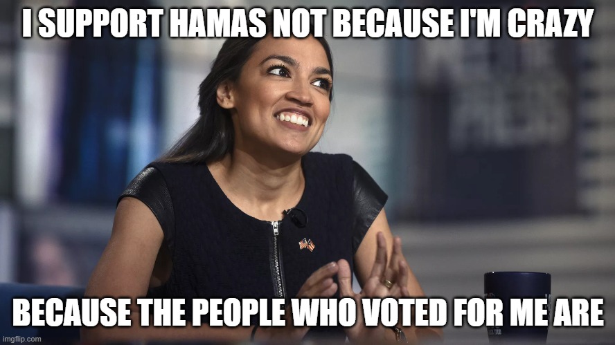 aoc horse face | I SUPPORT HAMAS NOT BECAUSE I'M CRAZY; BECAUSE THE PEOPLE WHO VOTED FOR ME ARE | image tagged in crazy,crazy alexandria ocasio-cortez,terrorists,voter fraud | made w/ Imgflip meme maker