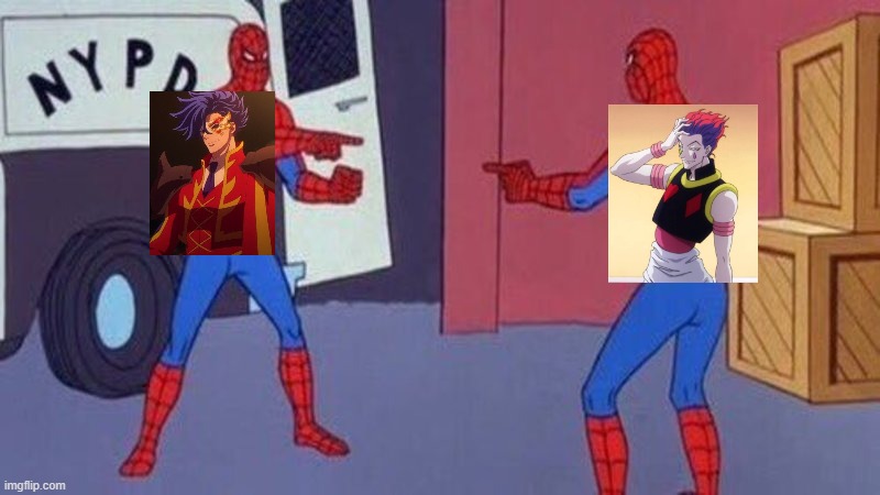 twinsies | image tagged in spiderman pointing at spiderman,hxh,sk8 the infinity | made w/ Imgflip meme maker