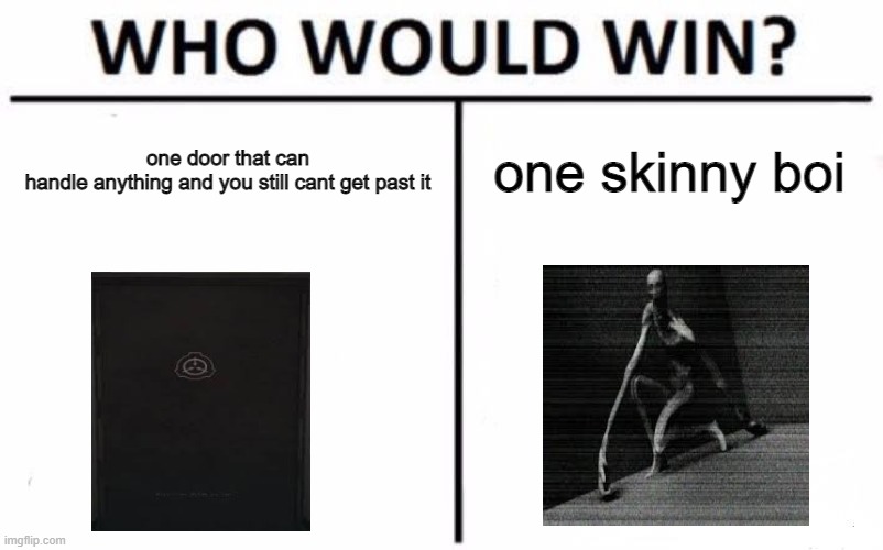 SCP MEMES | one door that can handle anything and you still cant get past it; one skinny boi | image tagged in memes,who would win | made w/ Imgflip meme maker