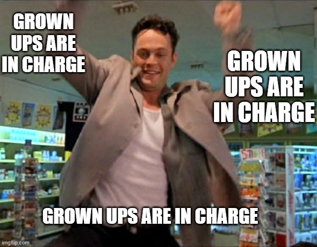 swingers growns up | GROWN UPS ARE IN CHARGE GROWN UPS ARE IN CHARGE GROWN UPS ARE IN CHARGE | image tagged in swingers growns up | made w/ Imgflip meme maker