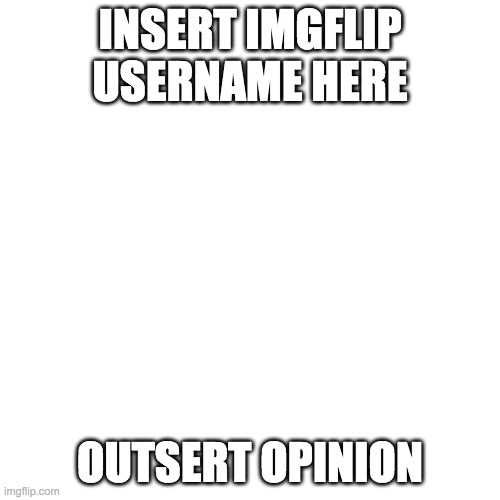 Blank Transparent Square | INSERT IMGFLIP USERNAME HERE; OUTSERT OPINION | image tagged in memes,blank transparent square | made w/ Imgflip meme maker