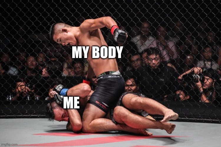 Ground and pound | MY BODY; ME | image tagged in ground and pound | made w/ Imgflip meme maker