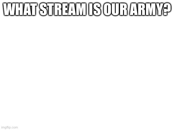 Blank White Template | WHAT STREAM IS OUR ARMY? | image tagged in blank white template | made w/ Imgflip meme maker