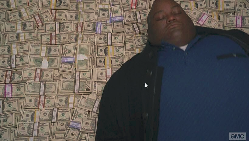Fat guy laying on money Blank Meme Template